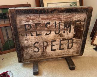 U8 - $500. Antique Double Sided Wooden (Railroad?) Construction Sign. Measures 26.5" x 22".