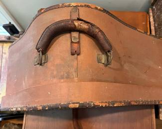 S40 - $50. Knights of Templar Hat Box (box only!) Measures 20" x 11" x 7.75". The back reads "Joseph DeL. Williams New Bern, NC."