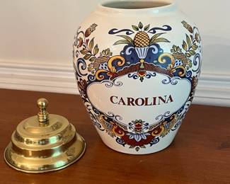 D13 - $60. Olde Virginea Jar Co. Delft Reproduction "Carolina". Measures 10" tall