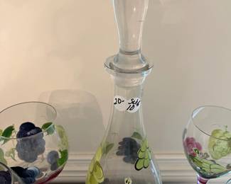 D55- $20. 10 pc. Painted Wine & Cheese Set. Measures 5.25" - 15.25".