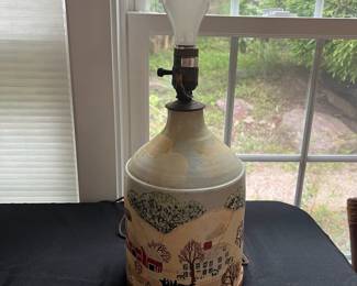 S35 - $30. Bonnie Taylor Painted Pottery Jug Lamp - 1982. Needs shade.