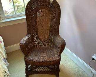 A10 - $500 Victorian Wicker Rocker. Measures 26" wide x 33" deep x 44" tall. Floor to Seat measures 17" tall. Overall in very good condition - 2 very minor breaks in the wicker noted.