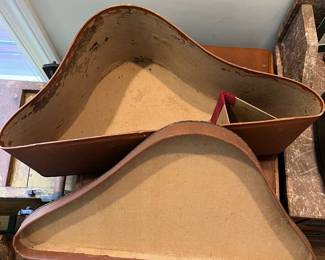 S40 - $50. Knights of Templar Hat Box (box only!) Measures 20" x 11" x 7.75". The back reads "Joseph DeL. Williams New Bern, NC."