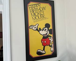 L7 - $100. Happy Birthday Mickey Mouse Sign. Measures 20.5" wide x 38" tall.