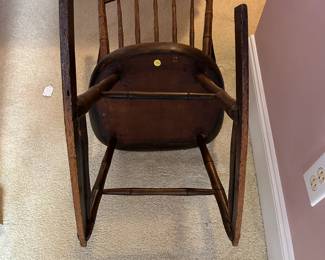 A22 - $40 Early Wooden Rocker. Measures 20" wide x 33" deep x 33.5" tall. Floor to Seat Measures 16".