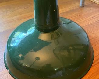 F50 - $40 Vintage Green Enamel Industrial Light. 13.75dx10t