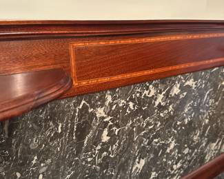D56 - $400. Edwardian Mahogany Marble Top Washstand. Measures 42" wide x 19" deep x 49" tall. Drawers slide - door opens. Overall excellent condition!