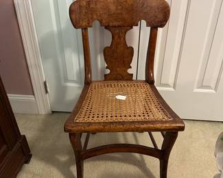 A27 - $50. Single Antique Chair. (Tiger Maple Wood ?) Measures 17.75" wide x 19" deep x 33" tall. Floor to Seat Measures 17".