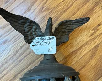 F55- $150 PAIR of US Eagle Brass/Copper Carriage Lanterns. 30"t.