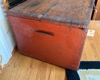 L10 - $150. Wooden Trunk with Tools. Measures 31.5" wide x 17.5" deep x 13.25" tall.