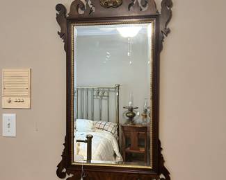 C17 - $200. Henkel-Harris Chippendale Mahogany Wall Mirror. (Has original tag on the back. Finish 29. Style H-5. Genuine Mahogany.) Measures 22.5" wide x 41" tall.