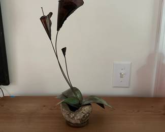 F12 - $30. Bronze Calla Lily with Stone Sculpture. Measures 15.5" tall.
