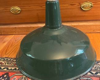 F52- $100. Vintage Green Enamel Industrial Lamp. 19dx13t