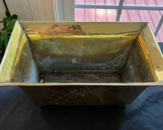 S23- $25. Brass Footed Planter. Measures 14" wide x 8" deep x 8" tall.
