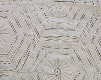 S7 - $65. Bed Spread. Measures 70" x 85". Minor staining that may come out with treatment!