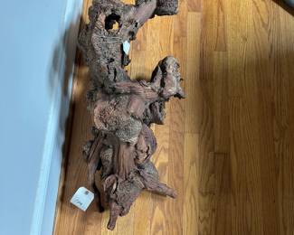 F34- $125. Rustic Natural Burl Wood Sculpture. Measures 37" wide x 15" deep x 16" tall