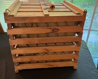 S40 - $75. Antique / Primitive Wooden Egg Crate. Measures 13" square x 12" tall. Has inserts.