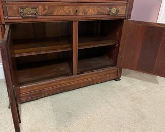 A1 - $475. Victorian Mirrored Marble Top Sideboard/ Vanity. Drawers slide great! Overall in fabulous Antique Condition! Measures 42" wide x 20" deep x 73.75" tall. Moves in 2 pieces. Marble is in great condition.