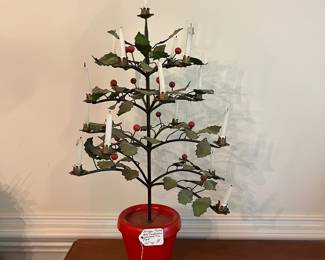 D17- $120. Antique Metal Holly Candelabra Christmas Tree (made in Italy). Measures 22" tall.