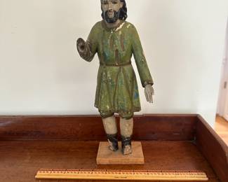 D61 - $100. Antique Polychrome Santos. Measures 12.5" tall. Missing one hand and front of feet.