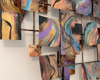 C8 - $250. Signed "HRH" Brutalist Wall Sculpture. Measures 43" wide x 2.5" deep x 29.5" tall.