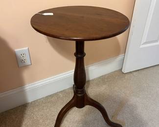 B5 - $40. Wooden Side Table. Measures 16.75" round x 26" tall. Sturdy and in very good condition!