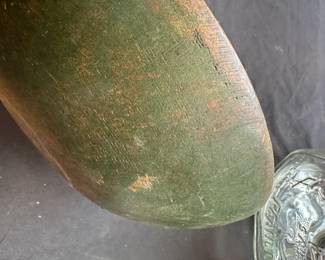 L40 - $175. Antique Dough Bowl in Original Green Paint. Measures 11" wide x 10.5" deep x 3.5" tall. No cracks / issues noted!
