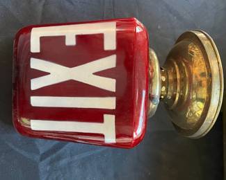 S19 - $160. Antique 1920's Red Glass Exit Sign w/wall Mount. Measures 4.5" wide x 9.75" tall