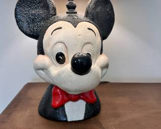 C6 - $40. Vintage Mickey Table Lamp. Painted Ceramic Base. Shade is in good condition. Measures 21" tall.