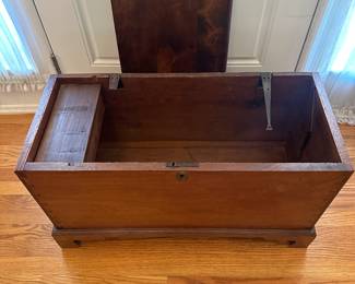 D52- $300. Antique Chippendale Wooden Blanket Chest. Measures 32" wide x 14.5" deep x 18.5" tall. Nice petite size. Solid wood (I believe it's Walnut.) Lid needs to be reattached.