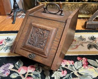 L13 - $85. Antique Coal Scuttle. Measures 13.25" wide x 18" deep x 11.25" tall.