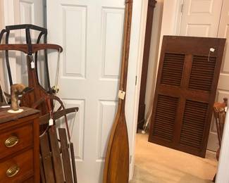 C24 - $125. PAIR of Canoe Paddles. One is marked "Old Town Canoe". Measures 71.5" tall.