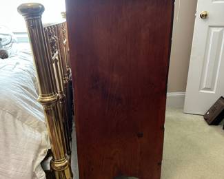 C9 - $350. Antique Mule Chest. Measures 39.5" wide x 17.5" deep x 40" tall. Lift top with open blanket chest. 2 drawers that both slide. (Tag from owner says 1800s Heart Pine.)