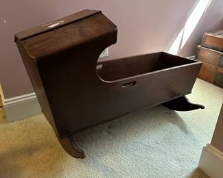 A14 - $30 Antique Wooden Rocking Cradle. Measures 38" wide x 24" deep x 24" tall. Very sturdy - great for baby dolls!