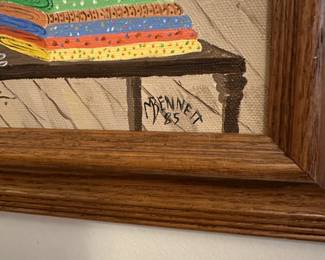 H16 - $300. Millie Bennett Primitive Folk Art ORIGINAL Painting 1985. "General Store May 1901". Measures 27.5" wide x 21.5" tall.