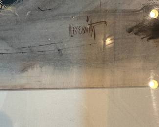 H19 - $300. Fred Messersmith "Shore Birds". Original Painting - Casein on Rice Paper. Dated 1960 measures 34.75" wide x 28.75" tall.
