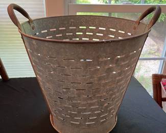 S44 - $60. Greek Olive Bucket (not a repro). Measures 18.5" x 15.5" x 16.5" tall to top of handles.