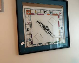 U70 - $100. Vintage Monopoly Board Cross Stitched. Measures 33.5" x 31.5". Has slid down in the frame but overall excellent condition! Great art for a game room!