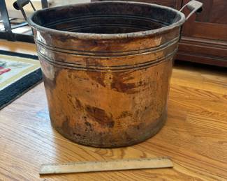 L5 - $45. Large Copper Pot - was used for a plant so the inside has water marks / damage. Measures 17.75" wide x 12" tall