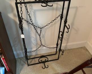 U64 - $175. Antique Wrought Iron Pot Rack. Measures 39.5" x 21" x 9" tall. (Chain makes it adjustable this is just the frame.)