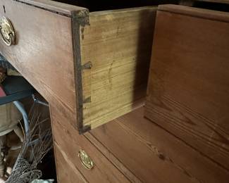 F24- $425. Large Antique Pine Dresser. Dovetailed drawers all slide. Measures 44" wide x 18.5" deep x 48" tall. Excellent condition!