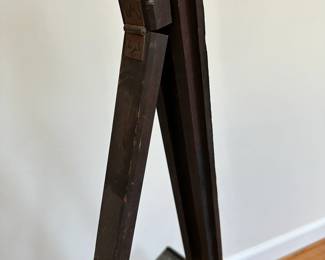 L60 - $175. Antique Wooden Painters Floor Easel. Measures 82" tall when flat. Very adjustable!Partial Tag on the side reads Boston, MA.