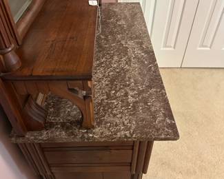 A1 - $475. Victorian Mirrored Marble Top Sideboard/ Vanity. Drawers slide great! Overall in fabulous Antique Condition! Measures 42" wide x 20" deep x 73.75" tall. Moves in 2 pieces. Marble is in great condition.