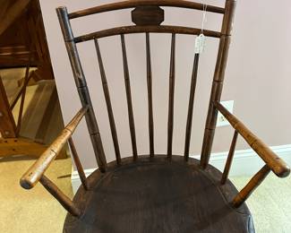 A22 - $40 Early Wooden Rocker. Measures 20" wide x 33" deep x 33.5" tall. Floor to Seat Measures 16".