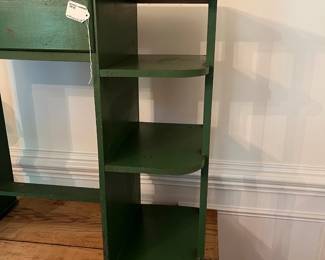 D49- $40. Vintage Small Wooden Desk painted green. Measures 29.75" wide x 16" deep x 30" tall.