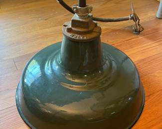 F49 - $55. Vintage Green Enamel Industrial Lamp. 12dx8.5t