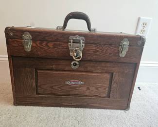 U10 - $400. Logo Vintage Craftsman Union 7 Drawer Oak Chest Toolbox. Measures 20.25" wide x 8.5" deep x 13" tall.