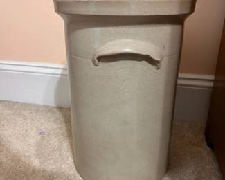 B10 - $65. Stenciled 3 Crock. Measures 10.25" wide x 14.25" tall. Minor chipping on handles & base.