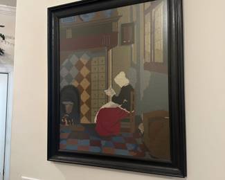 H17 - $40. Framed Crewel Work "Whistlers Mother". Measures 21.5" wide x 25.5" tall