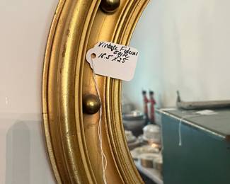 D28 - $250. Antique Federal Eagle Bullseye Mirror. Measures 18.5" wide x 25" tall.